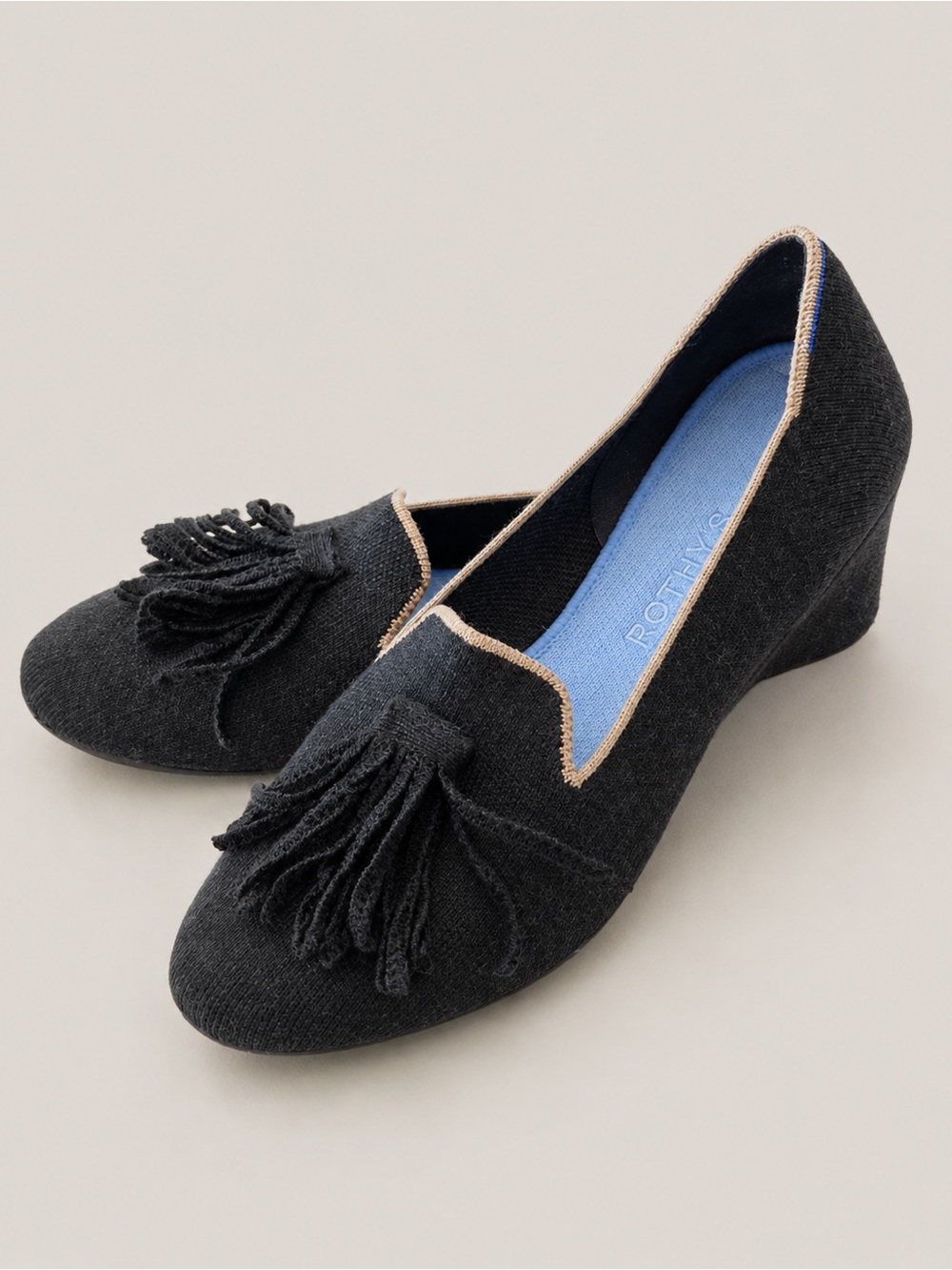 Rothy’s Merino Tassel Loafers Black Diamond Wool Women’s 9.5